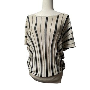 Cache metallic stripes top, black and beige, size M. Stretchy, batwing sleeves